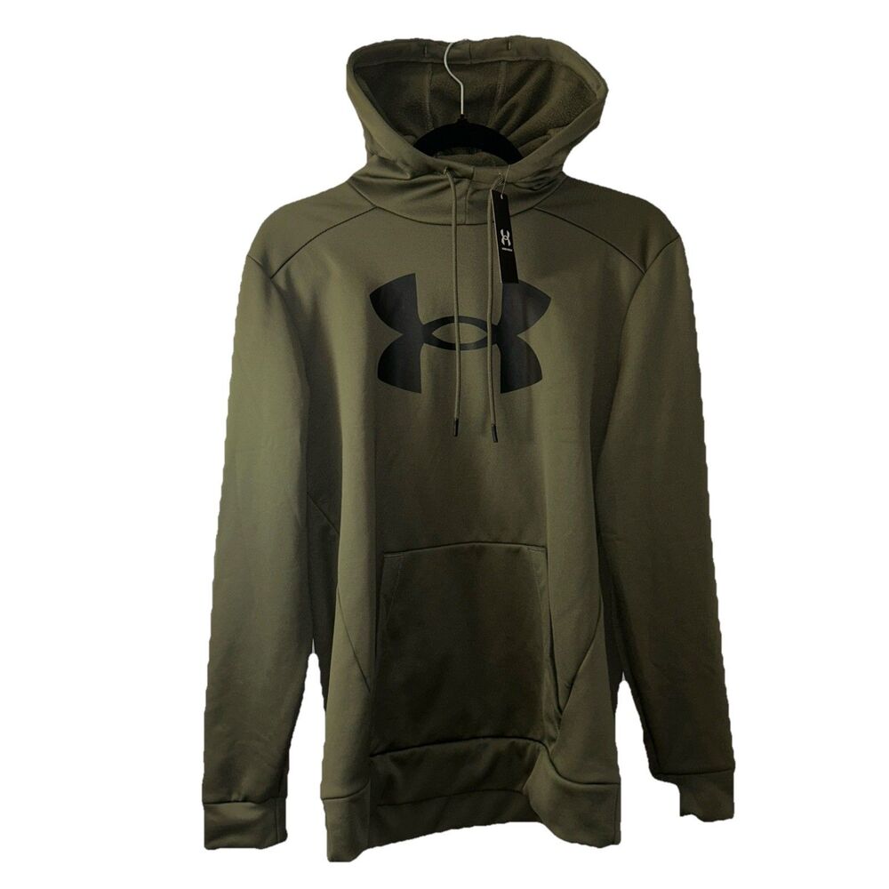 UNDER ARMOUR Fleece Big Logo Hoodie Sweatshirt Mens S Army Green Loose NEW W Tag